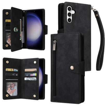 For Samsung Galaxy S23 FE 5G Rivet Buckle 9 Cards 3-Fold Wallet Leather Phone Case(Black) - Galaxy S23 FE 5G Cases by buy2fix | Online Shopping UK | buy2fix