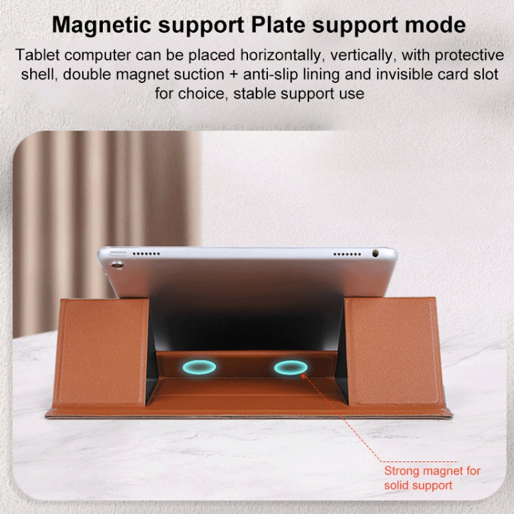 Magnetic PU Leather Tablet Laptop Folding Holder(Brown) - Laptop Stand by buy2fix | Online Shopping UK | buy2fix