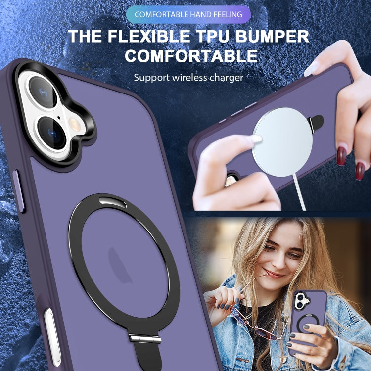 For iPhone 16 Plus Skin-feel MagSafe Holder PC Hybrid TPU Phone Case(Dark Purple) - iPhone 16 Plus Cases by buy2fix | Online Shopping UK | buy2fix