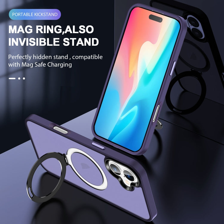 For iPhone 16 Skin-feel MagSafe Holder PC Hybrid TPU Phone Case(Dark Purple) - iPhone 16 Cases by buy2fix | Online Shopping UK | buy2fix