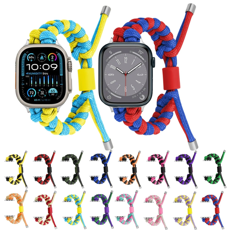 For Apple Watch Ultra 2 49mm Paracord Fishtail Braided Silicone Bead Watch Band(Black Yellow) - Watch Bands by buy2fix | Online Shopping UK | buy2fix