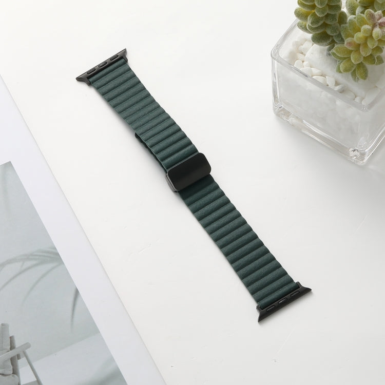 For Apple Watch SE 2022 44mm Water Ripple Magnetic Folding Buckle Watch Band, Style: Bold Version(Dark Green) - Watch Bands by buy2fix | Online Shopping UK | buy2fix