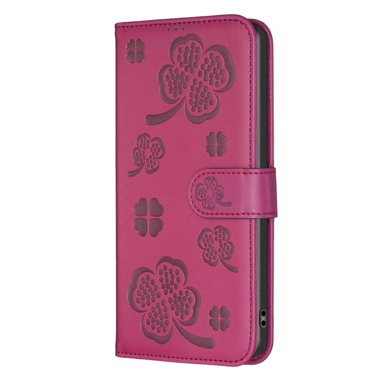 For Xiaomi Redmi A3 Four-leaf Embossed Leather Phone Case(Rose Red) - Xiaomi Cases by buy2fix | Online Shopping UK | buy2fix
