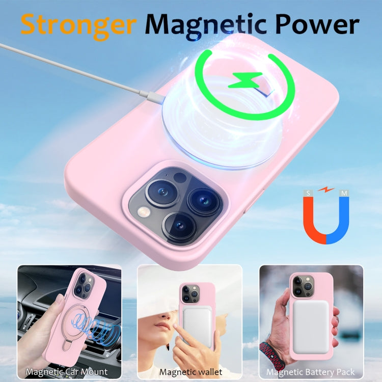 For iPhone 13 Pro MagSafe Magnetic Liquid Silicone Phone Case with Ring Holder(Grey Pink) - iPhone 13 Pro Cases by buy2fix | Online Shopping UK | buy2fix