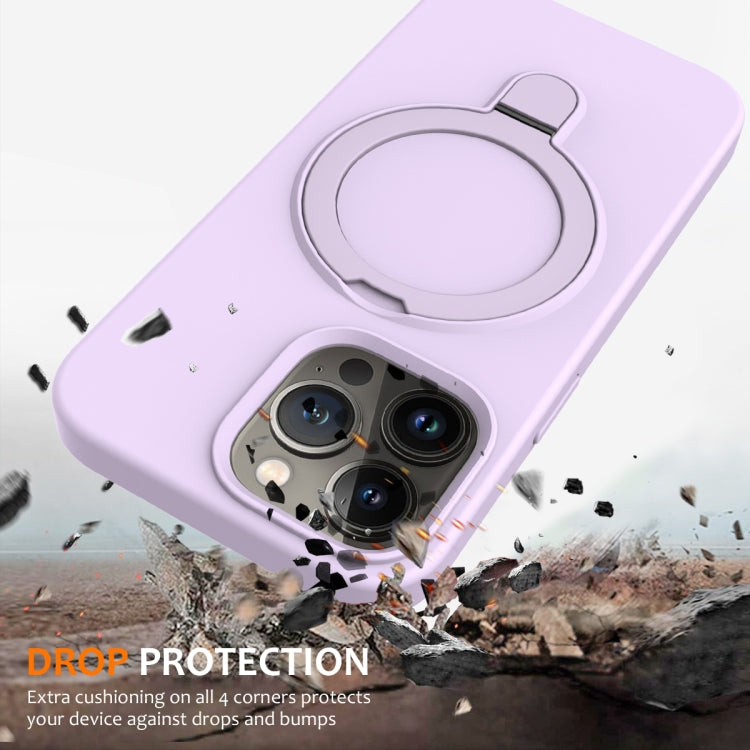 For iPhone 14 Pro Max MagSafe Magnetic Liquid Silicone Phone Case with Ring Holder(Lilac Purple) - iPhone 14 Pro Max Cases by buy2fix | Online Shopping UK | buy2fix