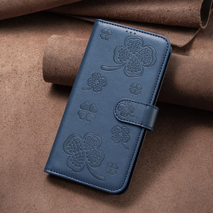 For iPhone 16 Pro Four-leaf Embossed Leather Phone Case(Blue) - iPhone 16 Pro Cases by buy2fix | Online Shopping UK | buy2fix