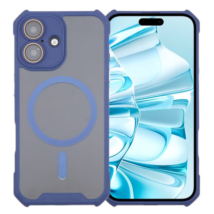 For iPhone 16 Plus Colorful Two-Color Lens Film MagSafe Magnetic Horn Acrylic+TPU Case(Blue) - iPhone 16 Plus Cases by buy2fix | Online Shopping UK | buy2fix