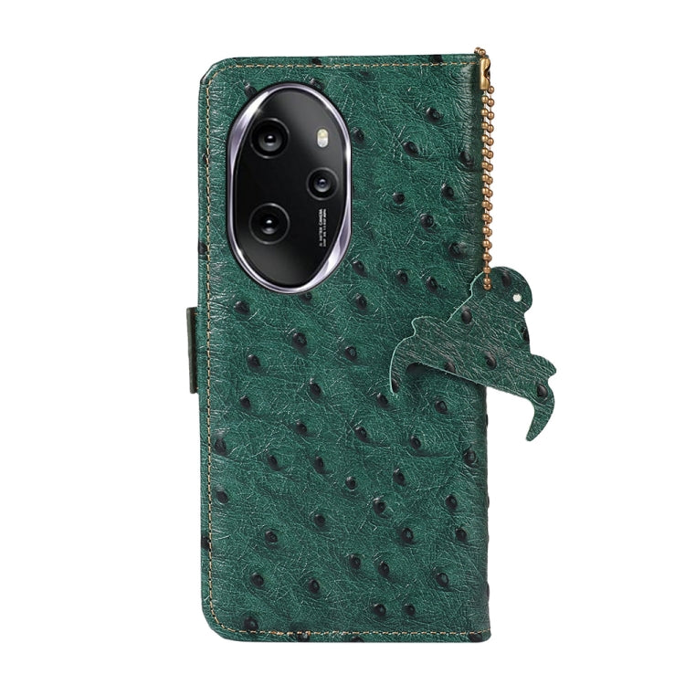 For Honor 100 Pro 5G Ostrich Pattern Genuine Leather RFID Phone Case(Green) - Honor Cases by buy2fix | Online Shopping UK | buy2fix