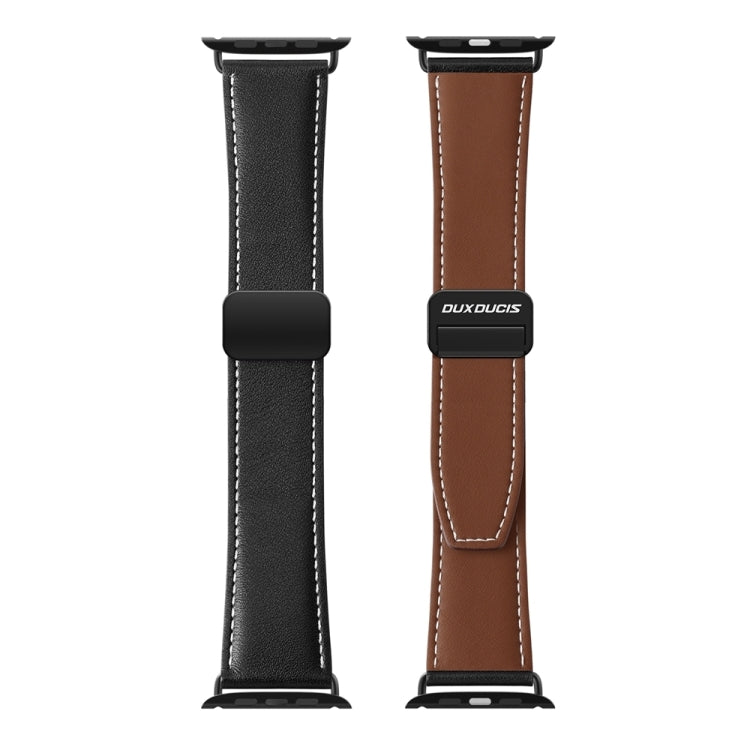 For Apple Watch SE 2023 44mm DUX DUCIS YA Series Magnetic Buckle Genuine Leather Watch Band(Black) - Watch Bands by DUX DUCIS | Online Shopping UK | buy2fix