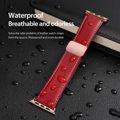 For Apple Watch SE 2023 44mm DUX DUCIS YA Series Magnetic Buckle Genuine Leather Watch Band(Red) - Watch Bands by DUX DUCIS | Online Shopping UK | buy2fix