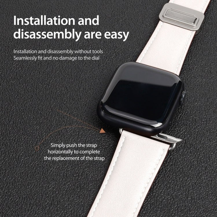 For Apple Watch SE 2023 44mm DUX DUCIS YA Series Magnetic Buckle Genuine Leather Watch Band(White) - Watch Bands by DUX DUCIS | Online Shopping UK | buy2fix