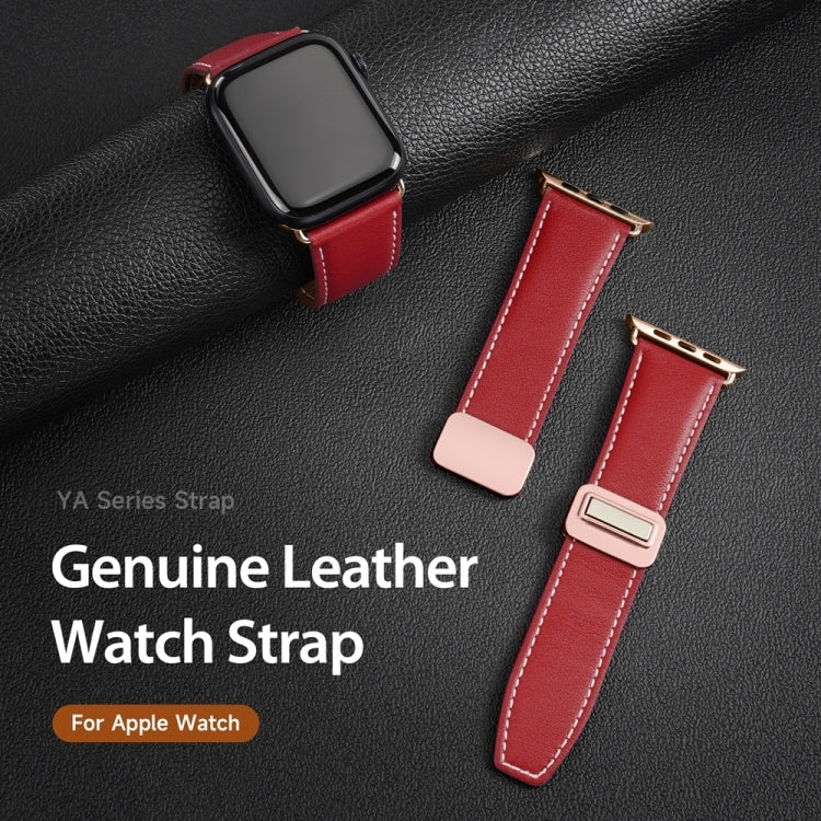 For Apple Watch SE 2023 40mm DUX DUCIS YA Series Magnetic Buckle Genuine Leather Watch Band(Red) - Watch Bands by DUX DUCIS | Online Shopping UK | buy2fix