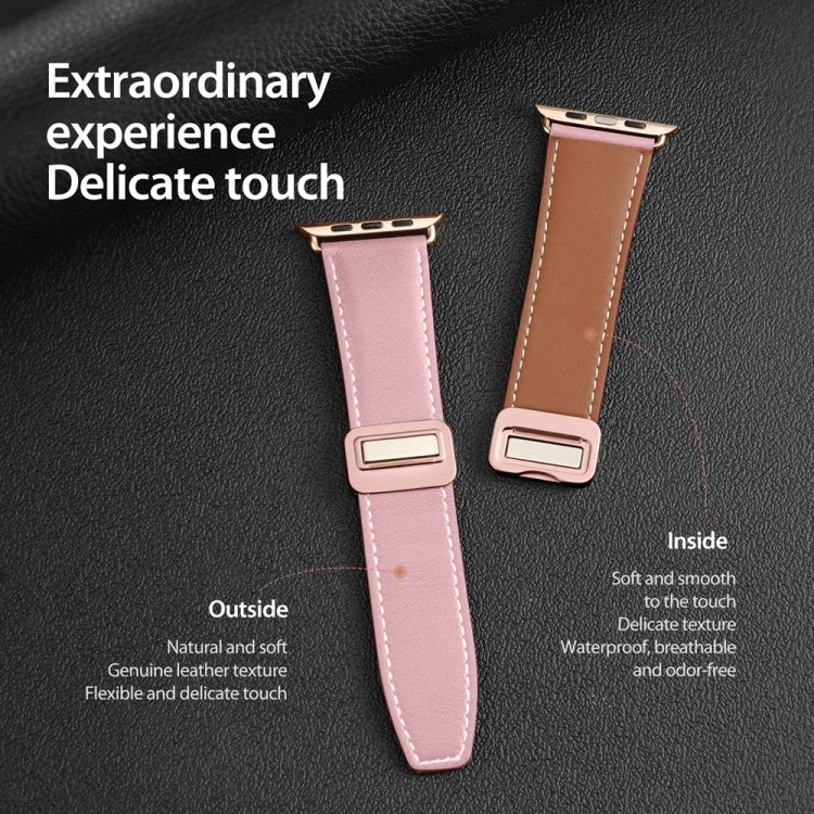 For Apple Watch Series 9 45mm DUX DUCIS YA Series Magnetic Buckle Genuine Leather Watch Band(Pink) - Watch Bands by DUX DUCIS | Online Shopping UK | buy2fix