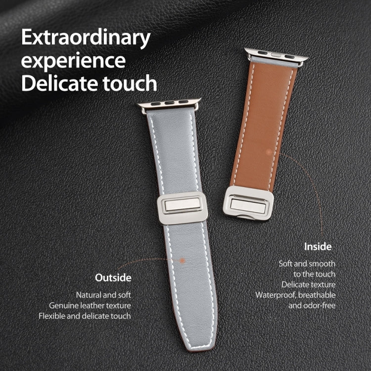 For Apple Watch Series 9 41mm DUX DUCIS YA Series Magnetic Buckle Genuine Leather Watch Band(Grey) - Watch Bands by DUX DUCIS | Online Shopping UK | buy2fix