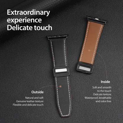 For Apple Watch Ultra 49mm DUX DUCIS YA Series Magnetic Buckle Genuine Leather Watch Band(Black) - Watch Bands by DUX DUCIS | Online Shopping UK | buy2fix