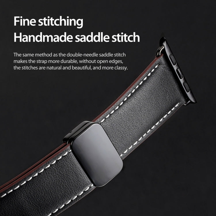 For Apple Watch Ultra 49mm DUX DUCIS YA Series Magnetic Buckle Genuine Leather Watch Band(Black) - Watch Bands by DUX DUCIS | Online Shopping UK | buy2fix