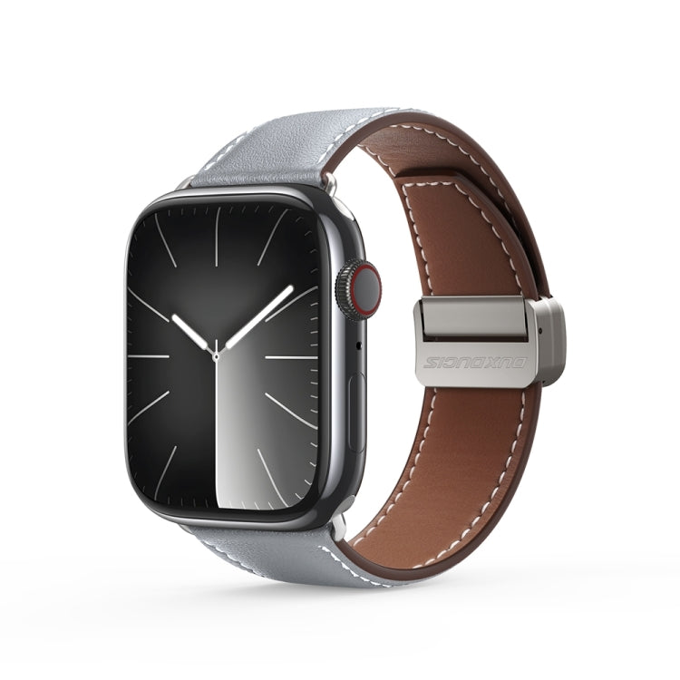 For Apple Watch Series 8 41mm DUX DUCIS YA Series Magnetic Buckle Genuine Leather Watch Band(Grey) - Watch Bands by DUX DUCIS | Online Shopping UK | buy2fix