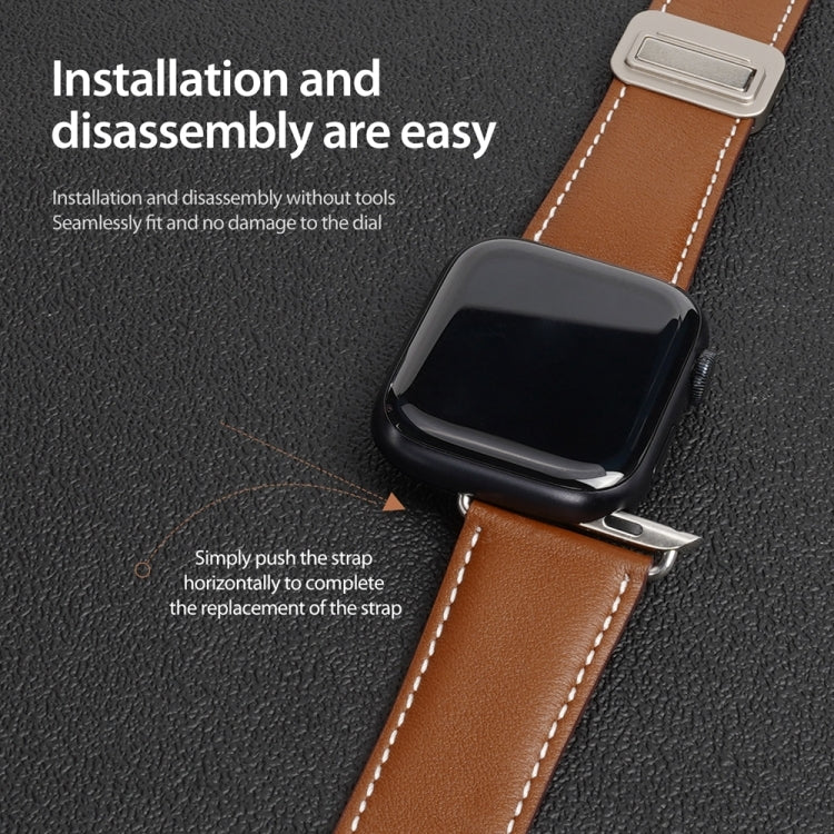 For Apple Watch Series 8 45mm DUX DUCIS YA Series Magnetic Buckle Genuine Leather Watch Band(Brown) - Watch Bands by DUX DUCIS | Online Shopping UK | buy2fix