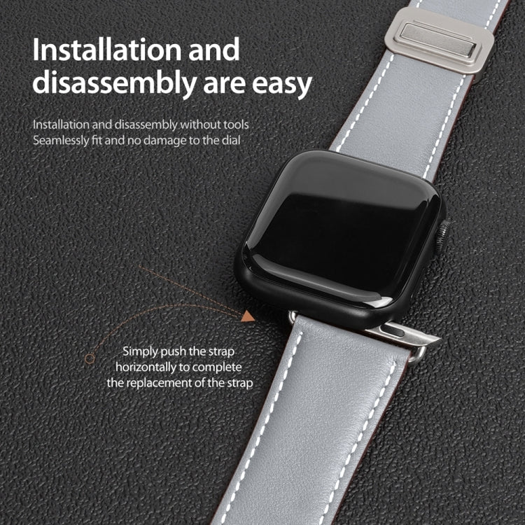 For Apple Watch SE 2022 40mm DUX DUCIS YA Series Magnetic Buckle Genuine Leather Watch Band(Grey) - Watch Bands by DUX DUCIS | Online Shopping UK | buy2fix