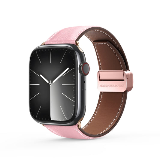 For Apple Watch SE 2022 44mm DUX DUCIS YA Series Magnetic Buckle Genuine Leather Watch Band(Pink) - Watch Bands by DUX DUCIS | Online Shopping UK | buy2fix