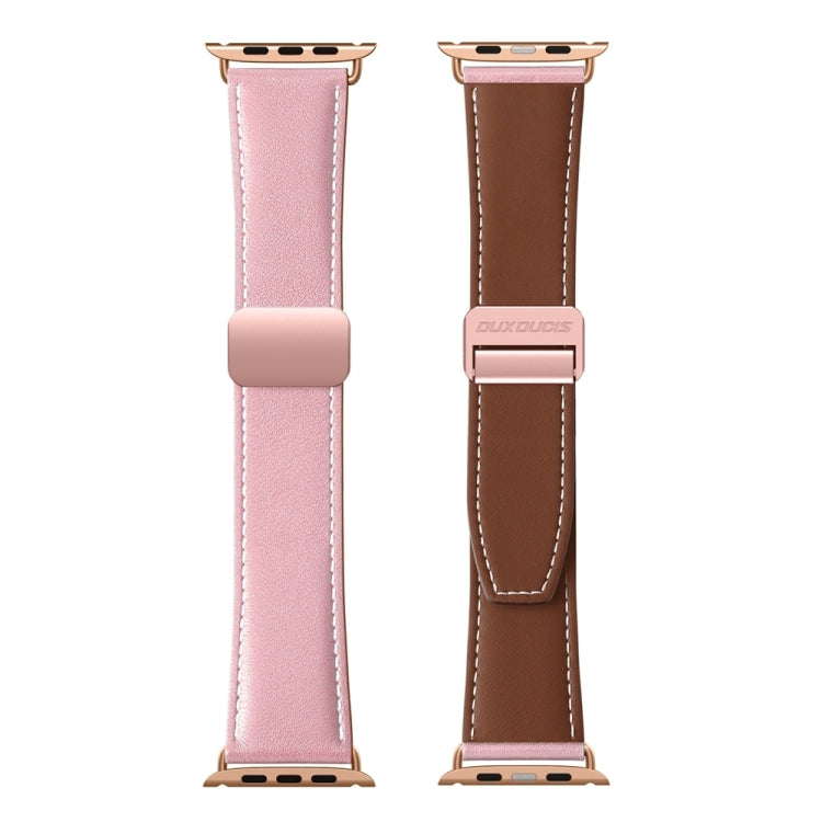 For Apple Watch SE 40mm DUX DUCIS YA Series Magnetic Buckle Genuine Leather Watch Band(Pink) - Watch Bands by DUX DUCIS | Online Shopping UK | buy2fix