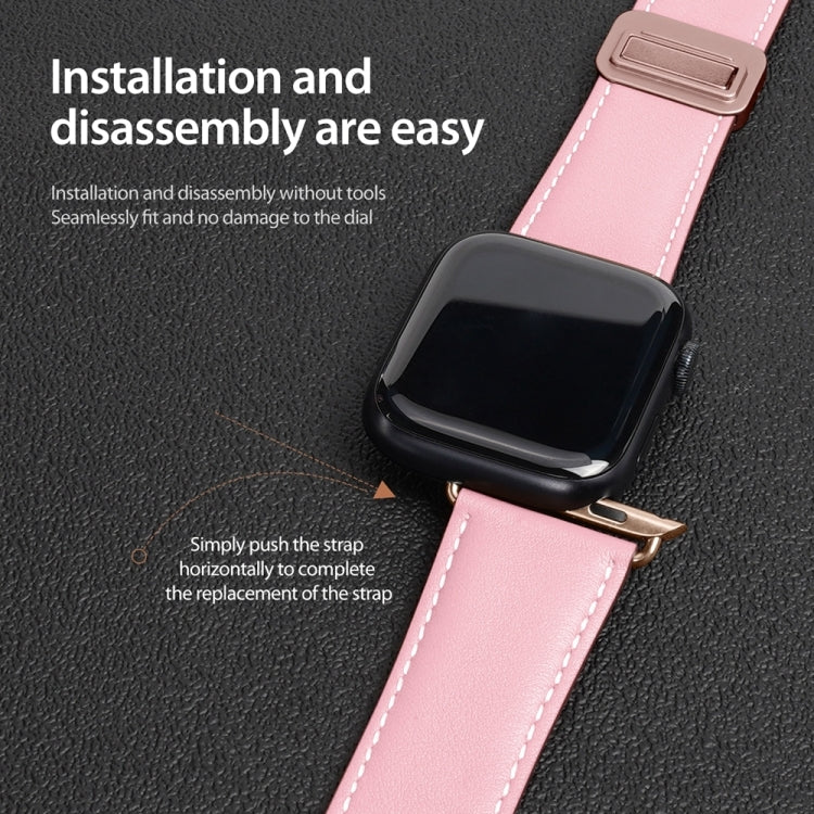 For Apple Watch Series 3 38mm DUX DUCIS YA Series Magnetic Buckle Genuine Leather Watch Band(Pink) - Watch Bands by DUX DUCIS | Online Shopping UK | buy2fix