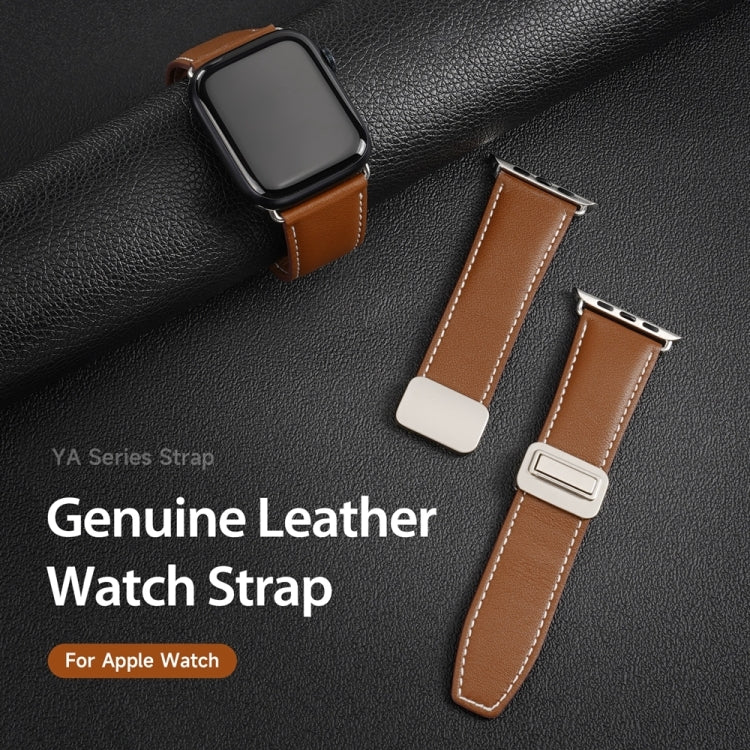 For Apple Watch 38mm DUX DUCIS YA Series Magnetic Buckle Genuine Leather Watch Band(Brown) - Watch Bands by DUX DUCIS | Online Shopping UK | buy2fix