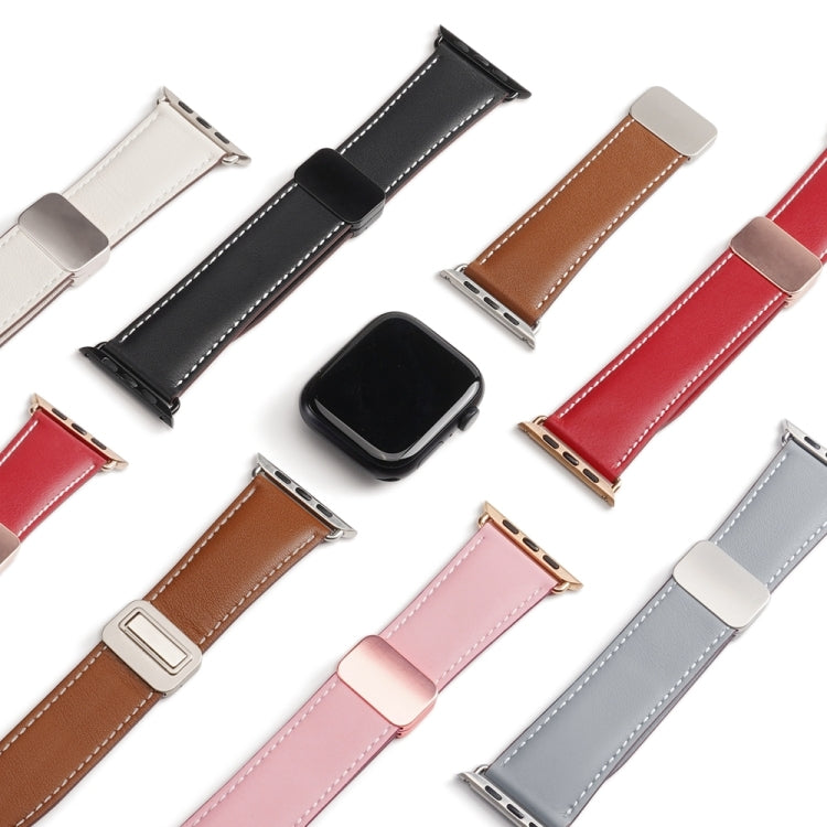 For Apple Watch 42mm DUX DUCIS YA Series Magnetic Buckle Genuine Leather Watch Band(White) - Watch Bands by DUX DUCIS | Online Shopping UK | buy2fix