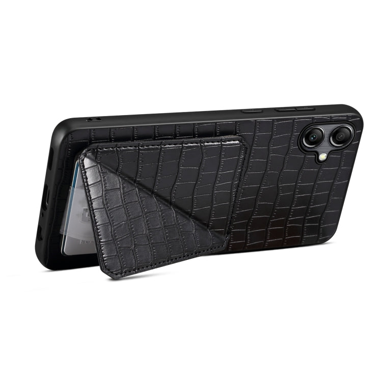 For Samsung Galaxy A51 5G Denior Imitation Crocodile Leather Back Phone Case with Holder(Black) - Galaxy Phone Cases by Denior | Online Shopping UK | buy2fix