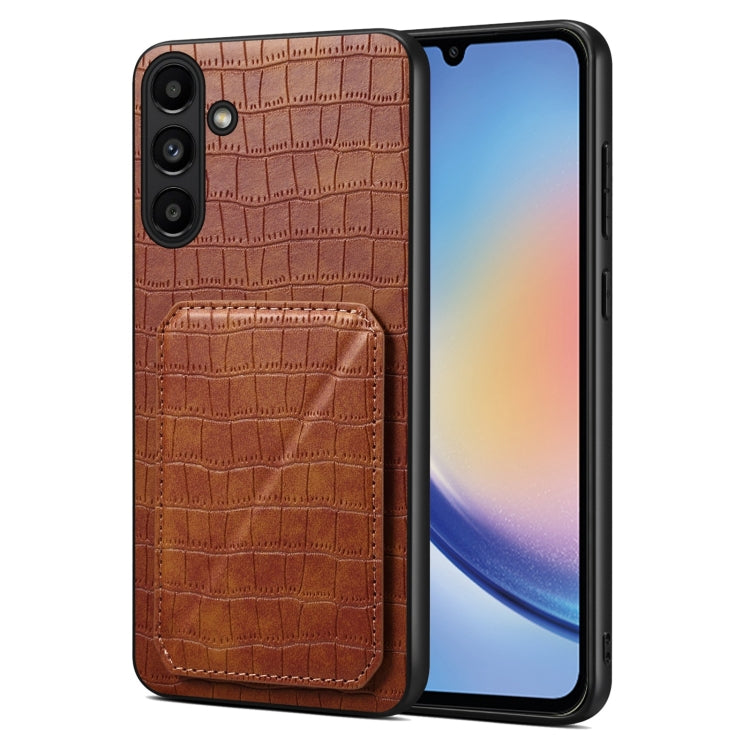 For Samsung Galaxy A34 5G Denior Imitation Crocodile Leather Back Phone Case with Holder(Brown) - Galaxy Phone Cases by Denior | Online Shopping UK | buy2fix