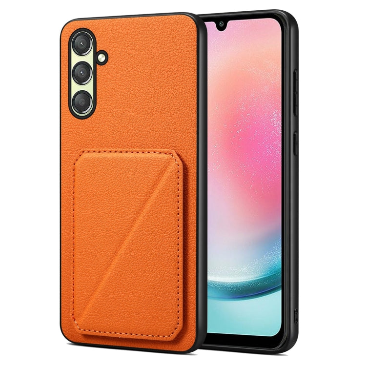 For Samsung Galaxy A24 Denior Imitation Calf Leather Back Phone Case with Holder(Orange) - Galaxy Phone Cases by Denior | Online Shopping UK | buy2fix