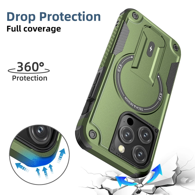 For iPhone 14 Pro MagSafe Holder Armor PC Hybrid TPU Phone Case(Army Green) - iPhone 14 Pro Cases by buy2fix | Online Shopping UK | buy2fix