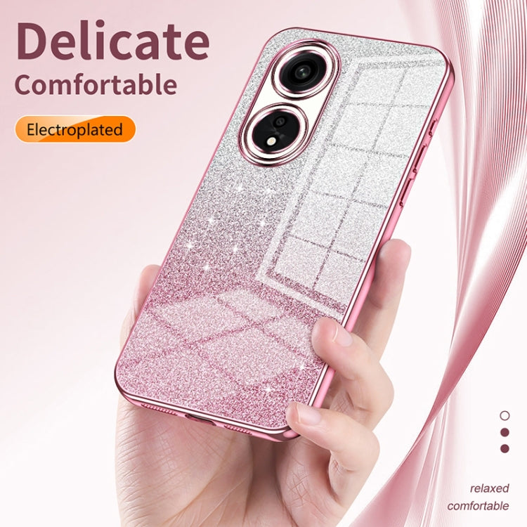 For OPPO Reno9 Pro+ Gradient Glitter Powder Electroplated Phone Case(Transparent) - OPPO Cases by buy2fix | Online Shopping UK | buy2fix