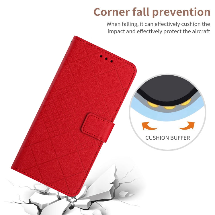 For OnePlus 12 5G Global Rhombic Grid Texture Leather Phone Case(Red) - OnePlus Cases by buy2fix | Online Shopping UK | buy2fix