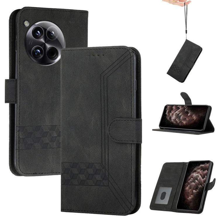 Cubic Skin Feel Flip Leather Phone Case For OnePlus 12(Black) - OnePlus Cases by buy2fix | Online Shopping UK | buy2fix