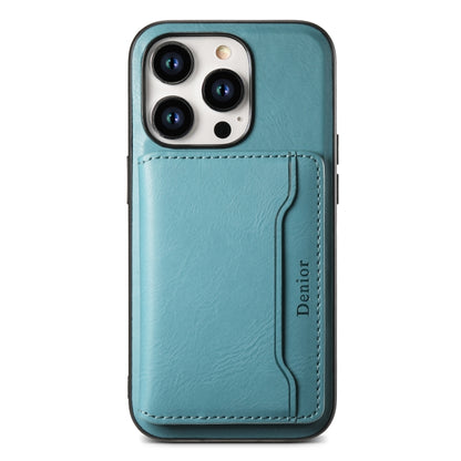 For iPhone 15 Plus Denior Cowhide Texture Leather MagSafe Detachable Wallet Phone Case(Blue) - iPhone 15 Plus Cases by Denior | Online Shopping UK | buy2fix
