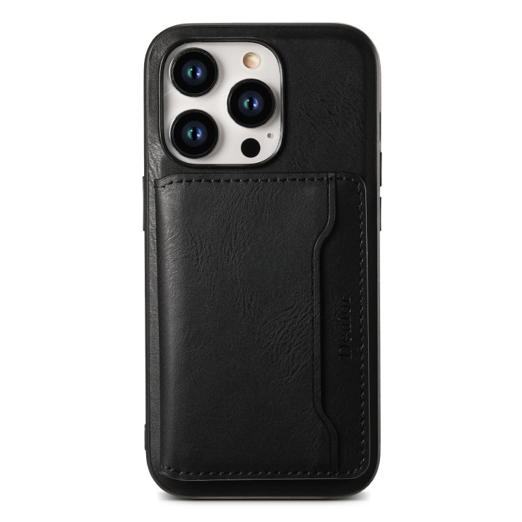 For iPhone 15 Denior Cowhide Texture Leather MagSafe Detachable Wallet Phone Case(Black) - iPhone 15 Cases by Denior | Online Shopping UK | buy2fix