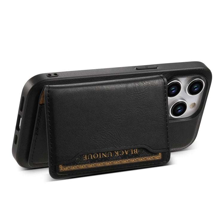 For iPhone 15 Denior Cowhide Texture Leather MagSafe Detachable Wallet Phone Case(Black) - iPhone 15 Cases by Denior | Online Shopping UK | buy2fix