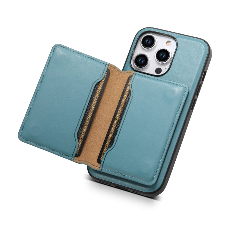 For iPhone 14 Pro Max Denior Cowhide Texture Leather MagSafe Detachable Wallet Phone Case(Blue) - iPhone 14 Pro Max Cases by Denior | Online Shopping UK | buy2fix