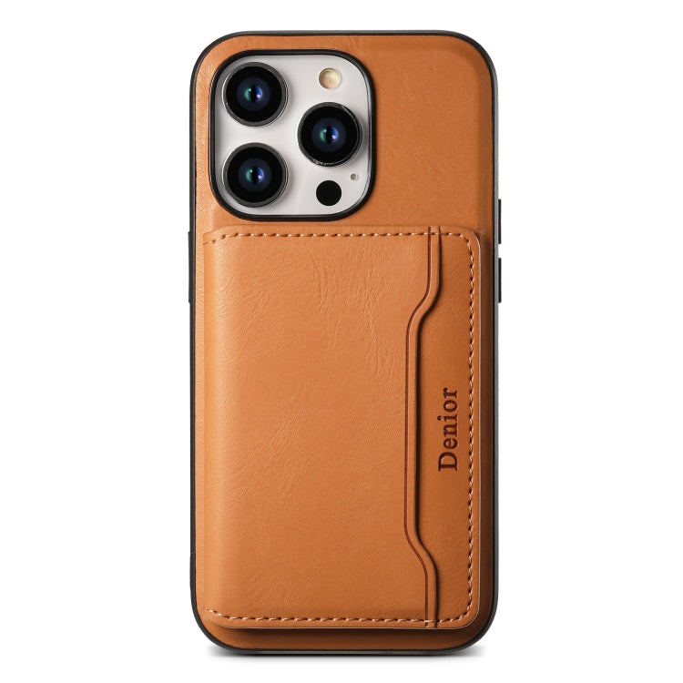 For iPhone 13 Denior Cowhide Texture Leather MagSafe Detachable Wallet Phone Case(Khaki) - iPhone 13 Cases by Denior | Online Shopping UK | buy2fix