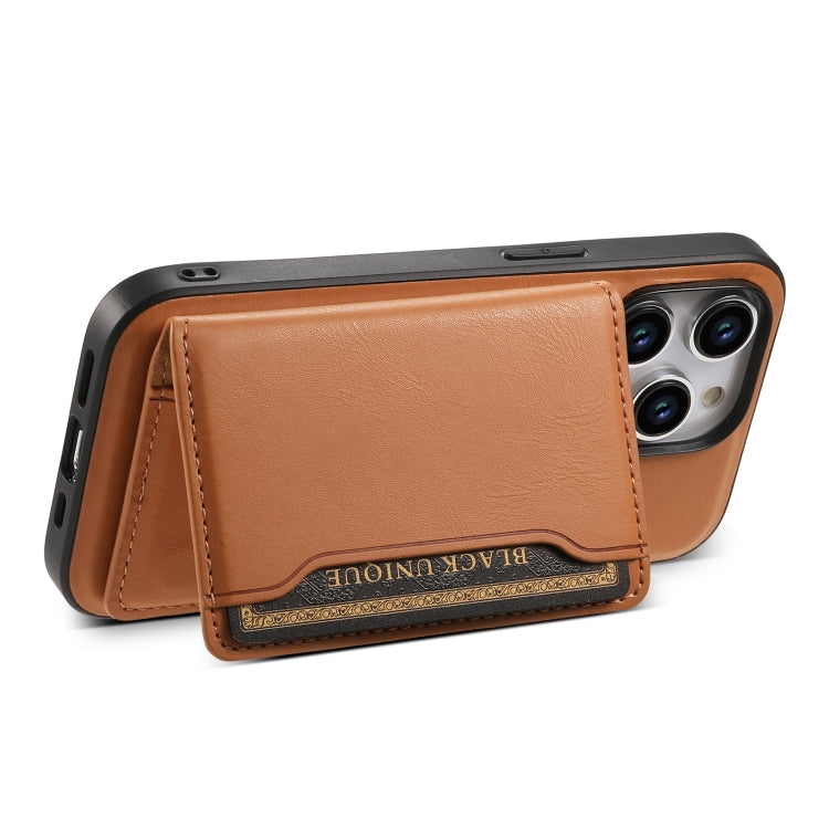 For iPhone 12 Denior Cowhide Texture Leather MagSafe Detachable Wallet Phone Case(Khaki) - iPhone 12 / 12 Pro Cases by Denior | Online Shopping UK | buy2fix