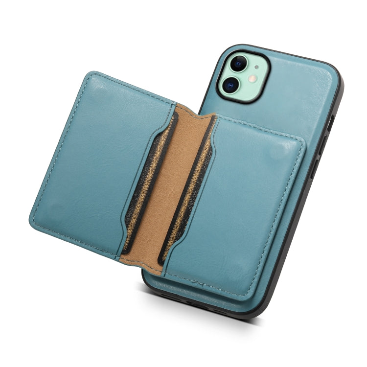 For iPhone 11 Denior Cowhide Texture Leather MagSafe Detachable Wallet Phone Case(Blue) - iPhone 11 Cases by Denior | Online Shopping UK | buy2fix