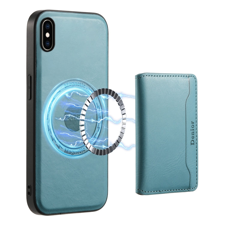 For iPhone XS Max Denior Cowhide Texture Leather MagSafe Detachable Wallet Phone Case(Blue) - More iPhone Cases by Denior | Online Shopping UK | buy2fix