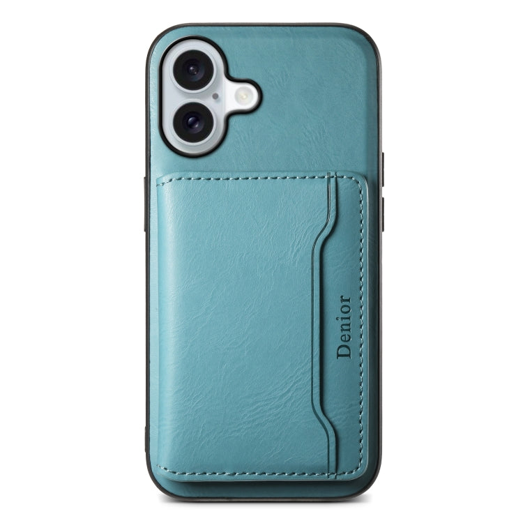 For iPhone 16 Denior Cowhide Texture Leather MagSafe Detachable Wallet Phone Case(Blue) - iPhone 16 Cases by Denior | Online Shopping UK | buy2fix