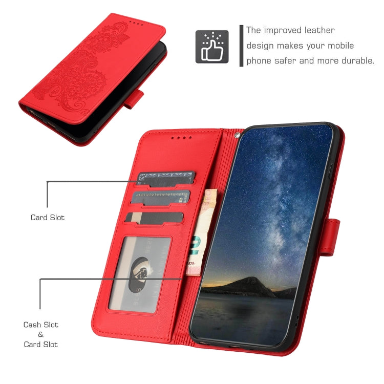 For Xiaomi Redmi K70 Datura Flower Embossed Flip Leather Phone Case(Red) - K70 Cases by buy2fix | Online Shopping UK | buy2fix