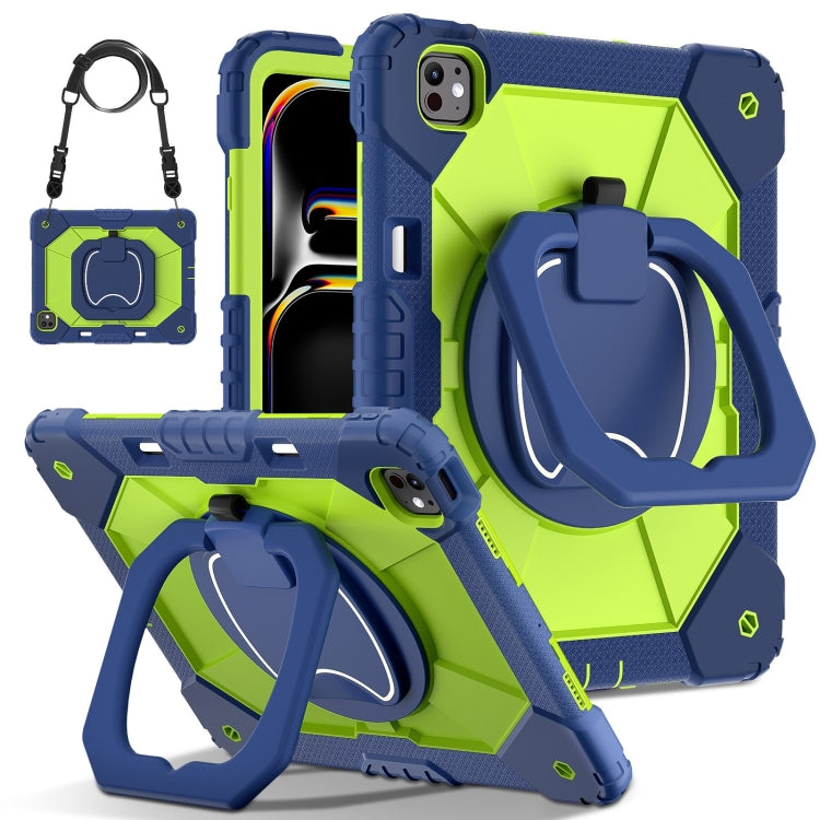 For iPad Pro 13 2024 Contrast Color Robot Silicone Hybrid PC Tablet Case(Navy Yellow Green) - iPad Pro 13 2024 Cases by buy2fix | Online Shopping UK | buy2fix