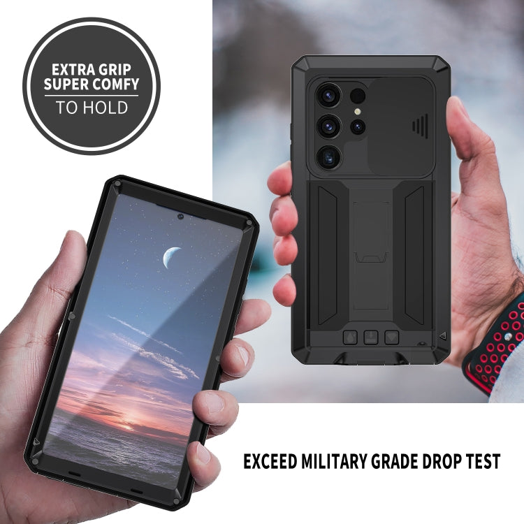 For Samsung Galaxy S24 Ultra 5G R-JUST Sliding Camera Life Waterproof Holder Phone Case(Black) - Galaxy S24 Ultra 5G Cases by R-JUST | Online Shopping UK | buy2fix