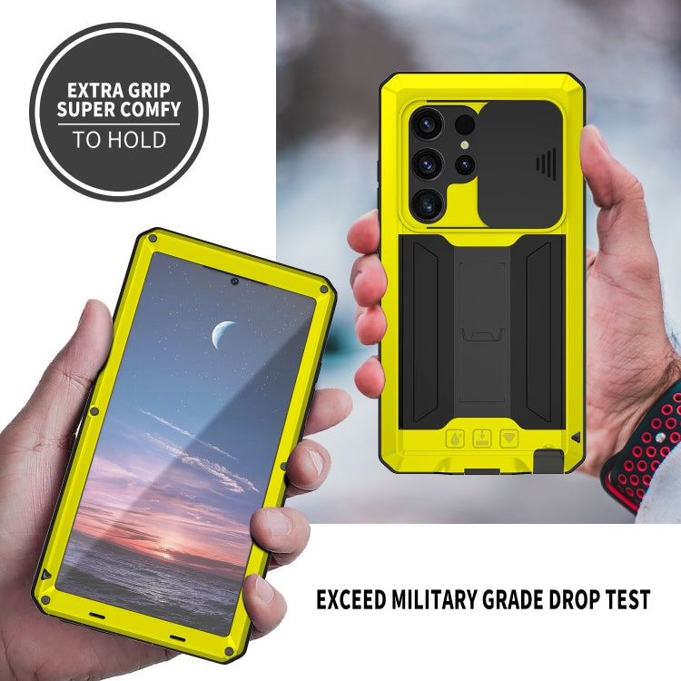 For Samsung Galaxy S24 Ultra 5G R-JUST Sliding Camera Life Waterproof Holder Phone Case(Yellow) - Galaxy S24 Ultra 5G Cases by R-JUST | Online Shopping UK | buy2fix