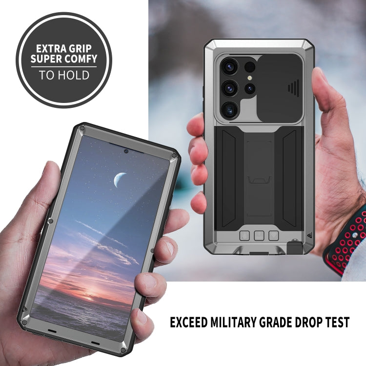 For Samsung Galaxy S24 Ultra 5G R-JUST Sliding Camera Life Waterproof Holder Phone Case(Silver) - Galaxy S24 Ultra 5G Cases by R-JUST | Online Shopping UK | buy2fix