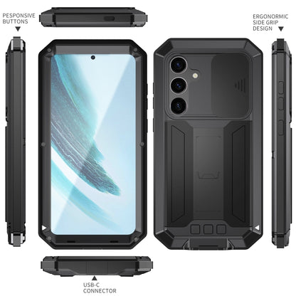 For Samsung Galaxy S24+ 5G R-JUST Sliding Camera Life Waterproof Holder Phone Case(Black) - Galaxy S24+ 5G Cases by R-JUST | Online Shopping UK | buy2fix